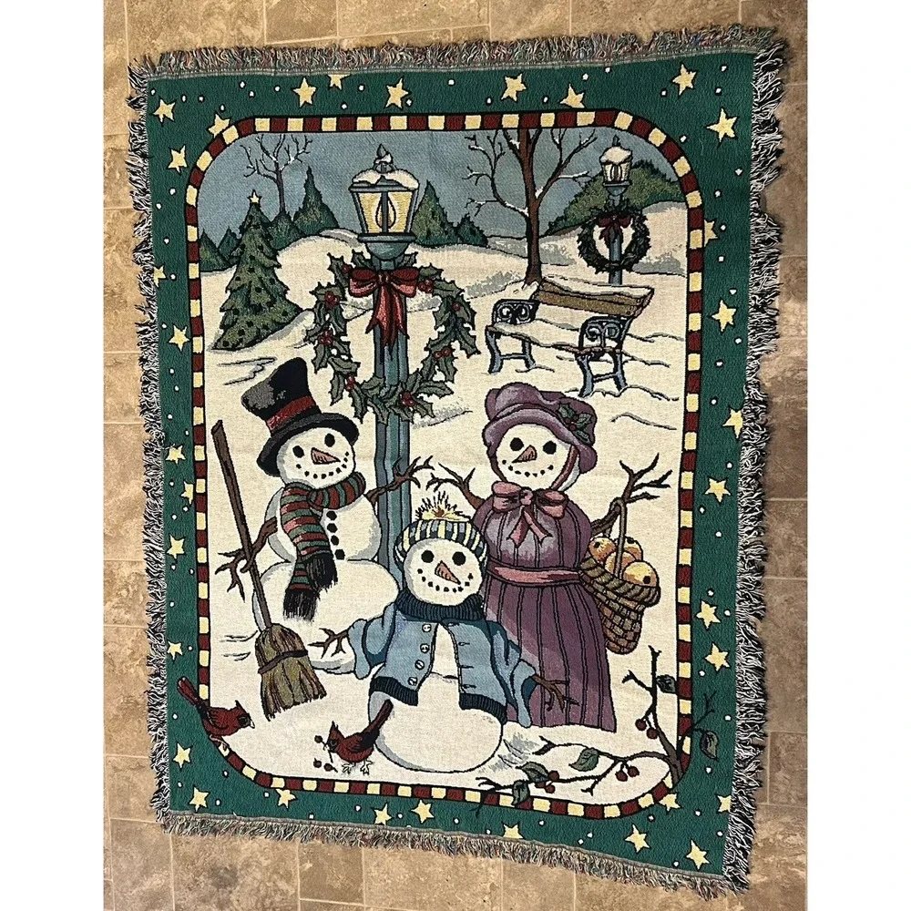 Vintage Snowman Tapestry Throw Blanket Winter